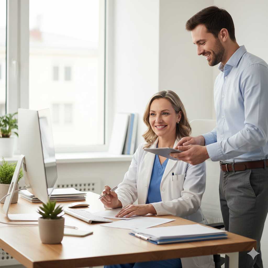 happy, relaxed healthcare professional