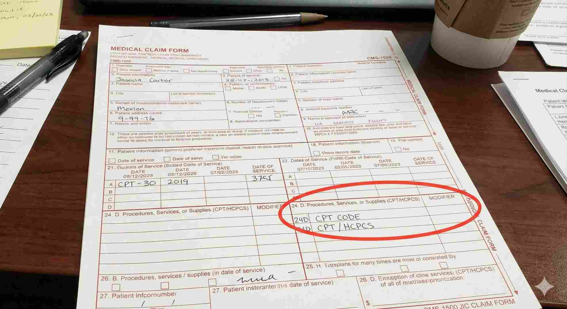 CMS-1500 claim form medical coding examples with modifier 50