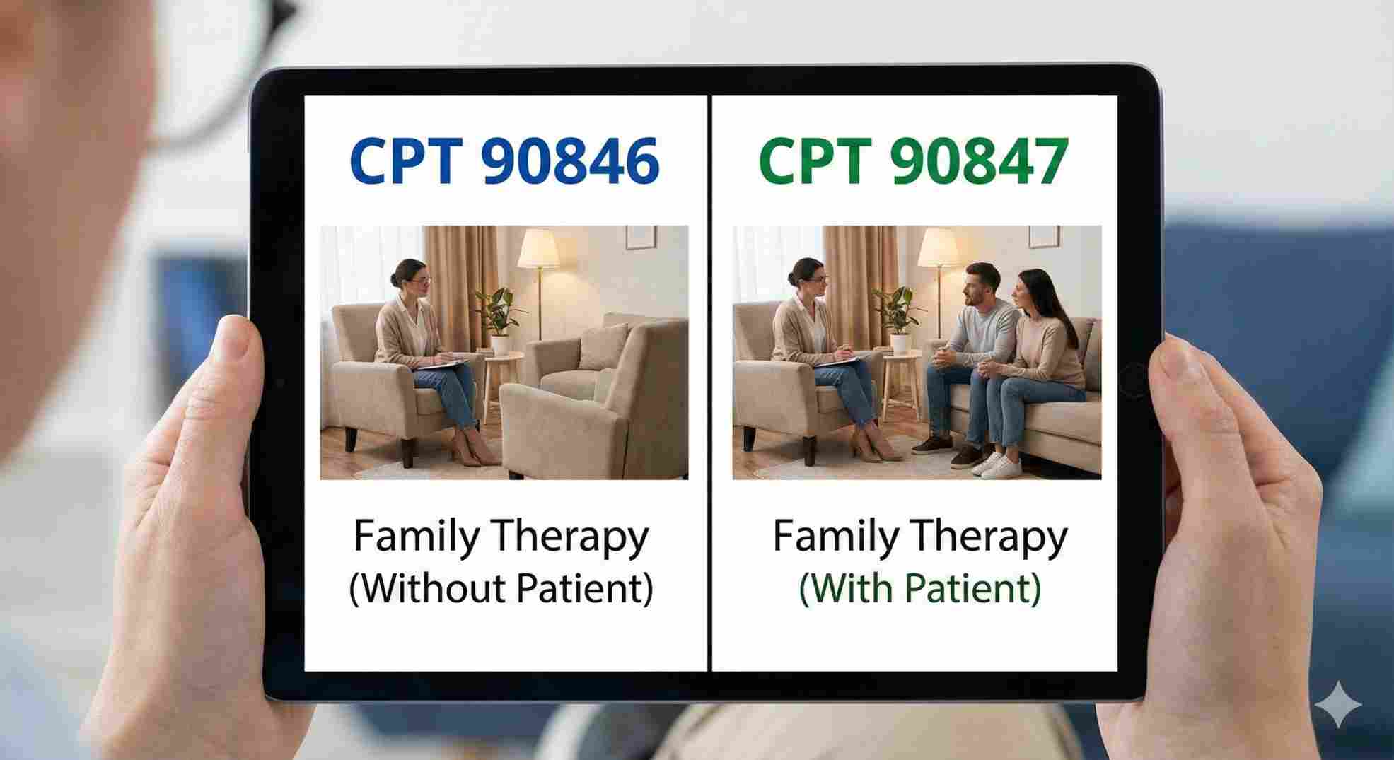 Difference between 90846 cpt code and 90847 visual comparison