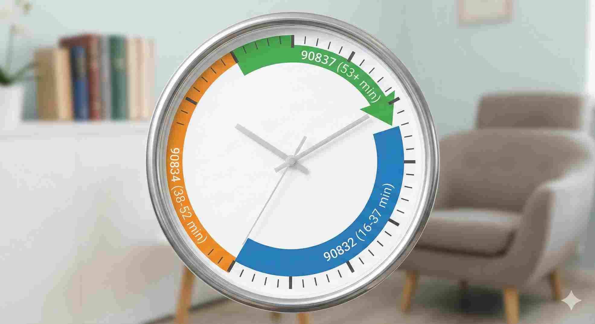 Time ranges for cognitive behavioral therapy cpt code 90834 vs 90837