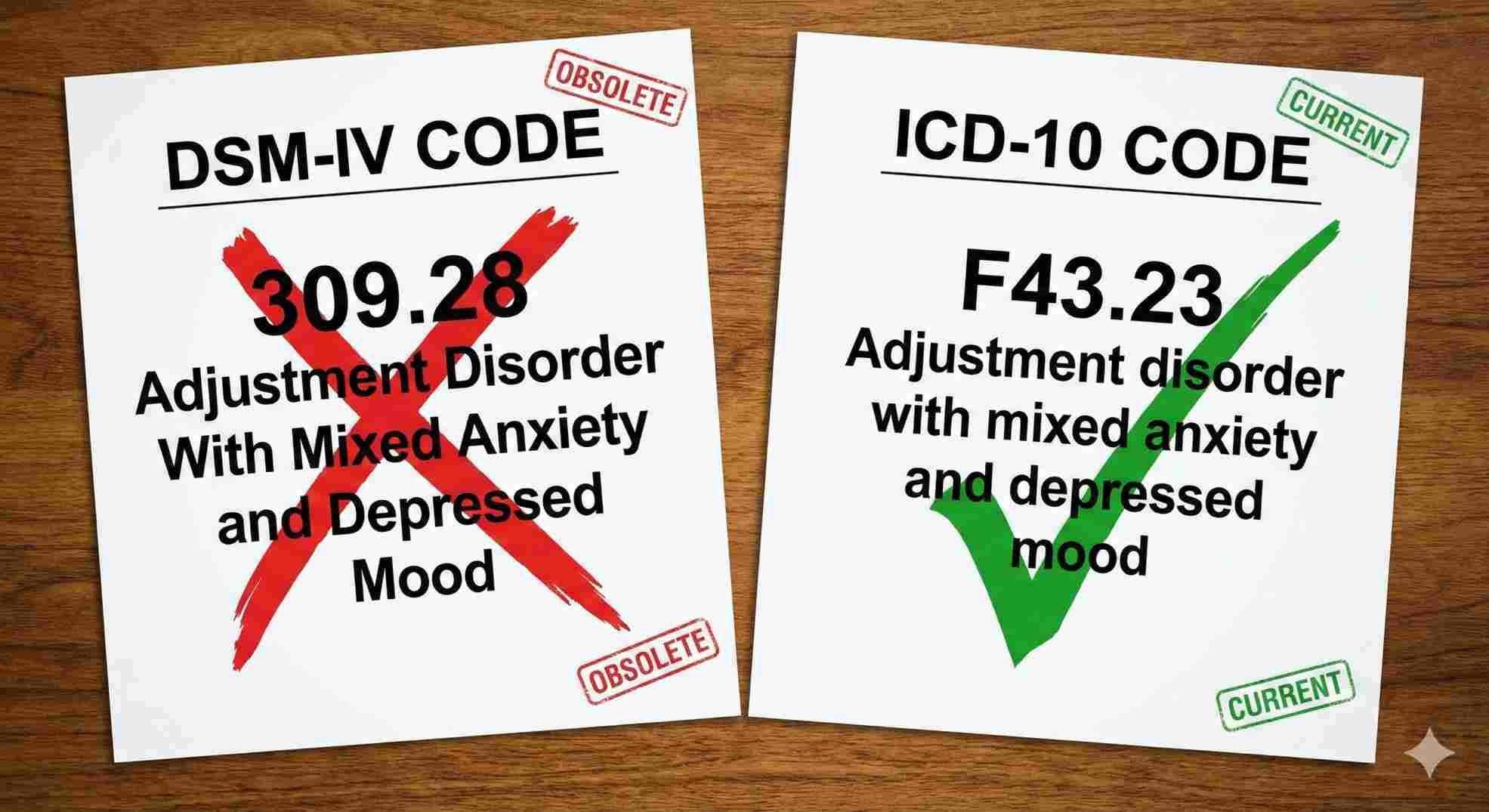 Replacing obsolete adjustment disorder dsm iv code with valid ICD-10