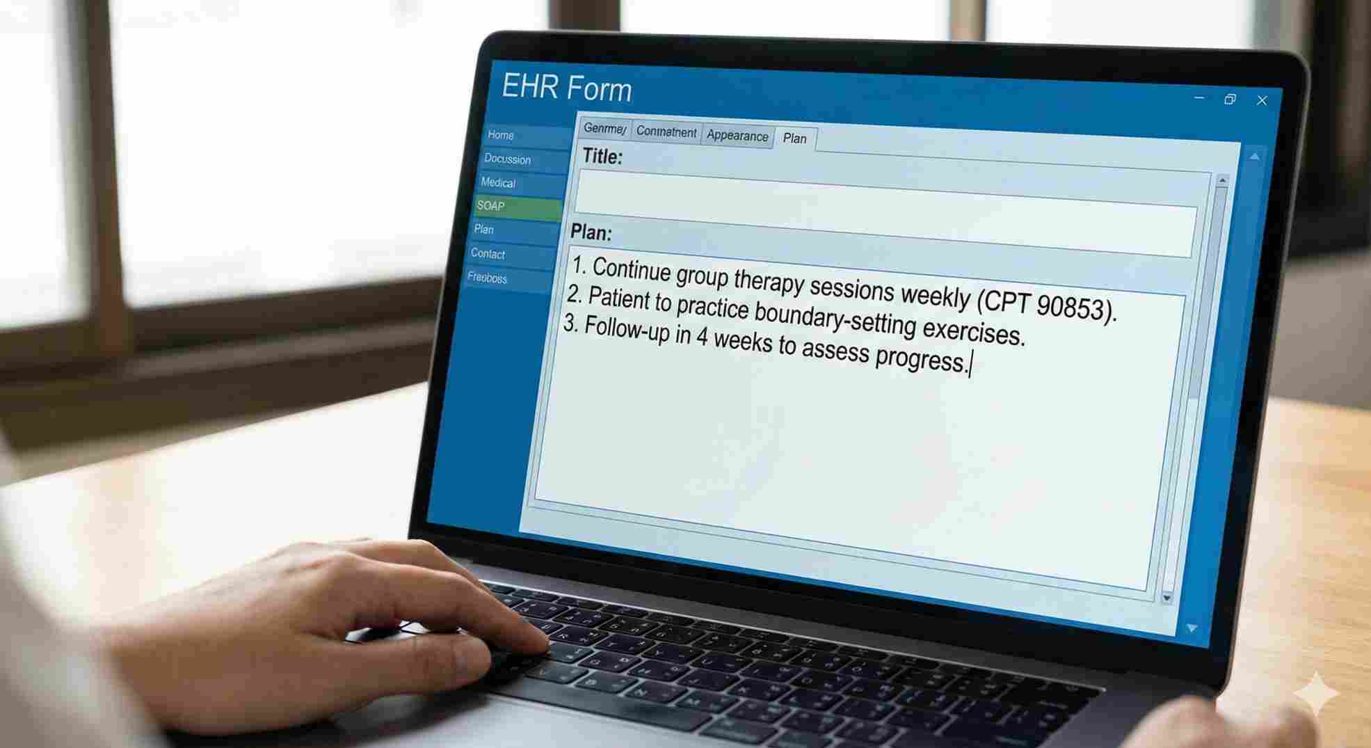 Writing compliant notes for code for group therapy to avoid audits.