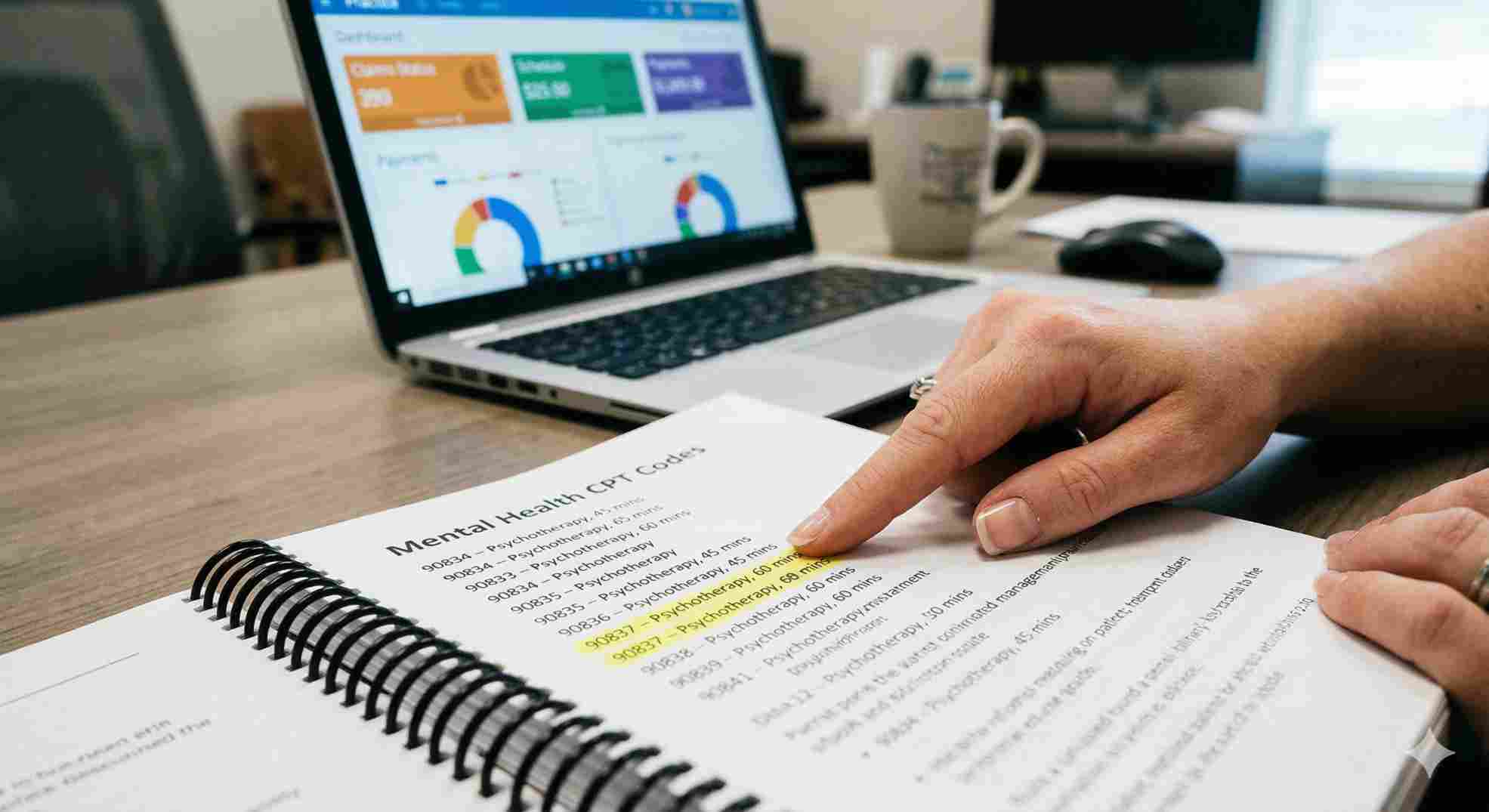 Biller referencing accurate behavioral codes on a printed guide