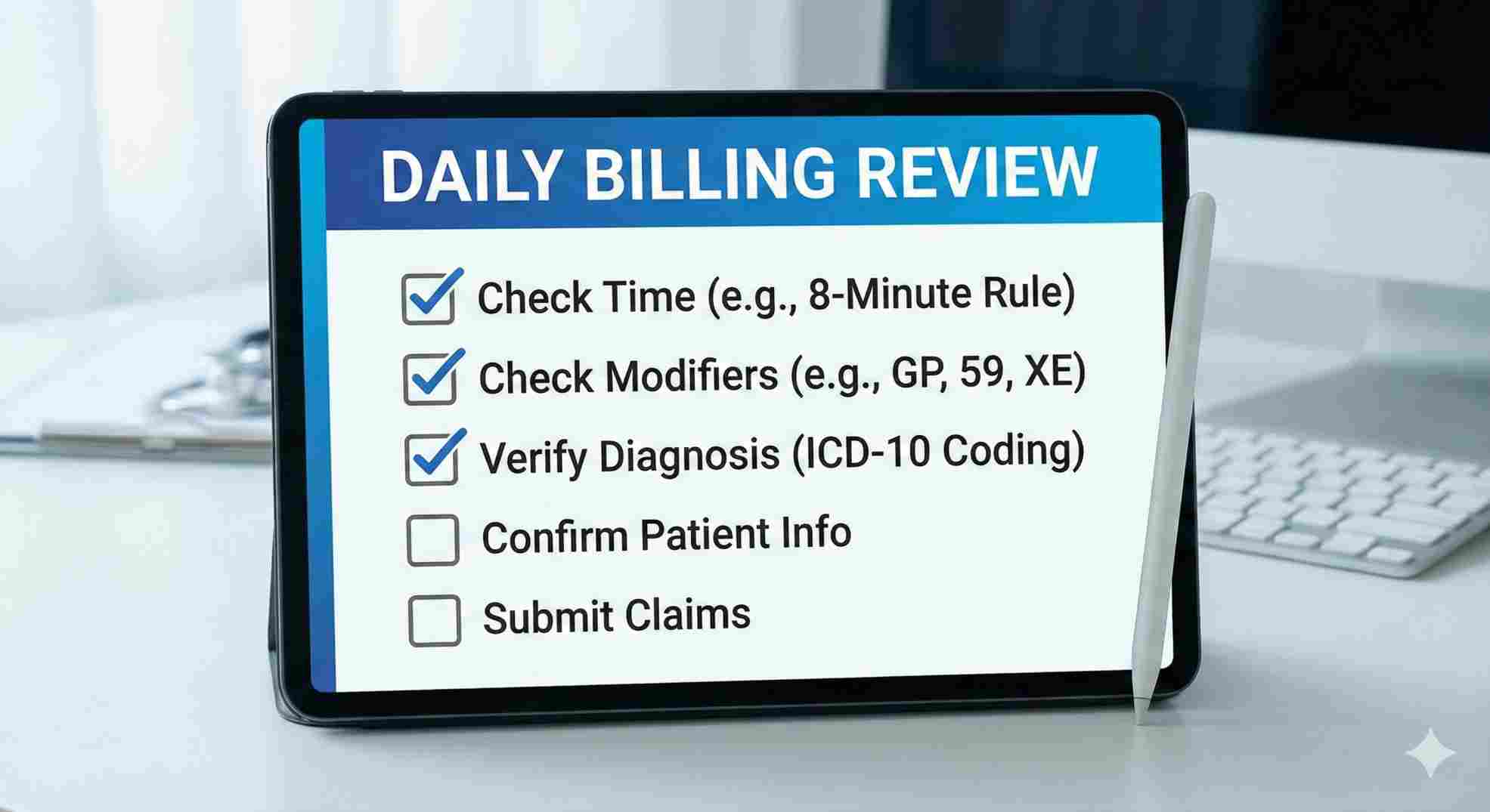 Billing checklist for 97035 cpt code reimbursement.