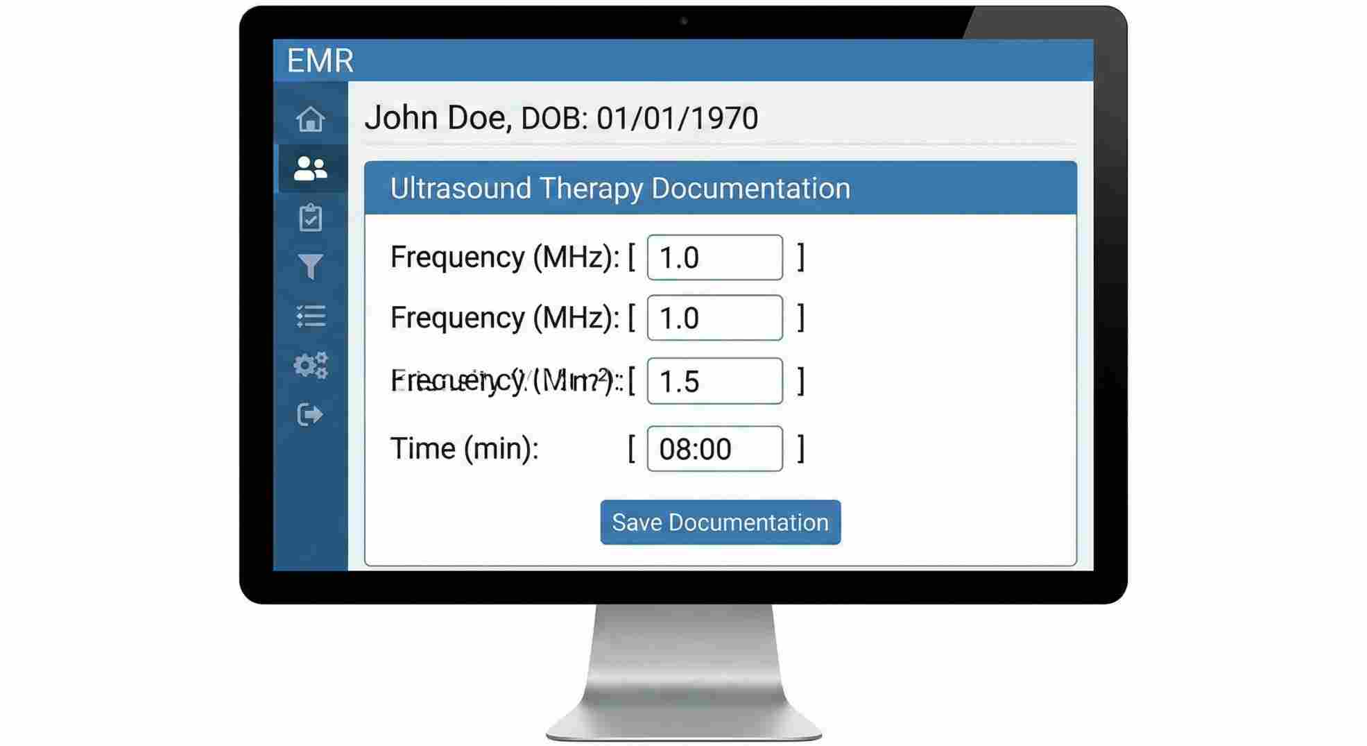 EMR documentation example for 97035 cpt code description.