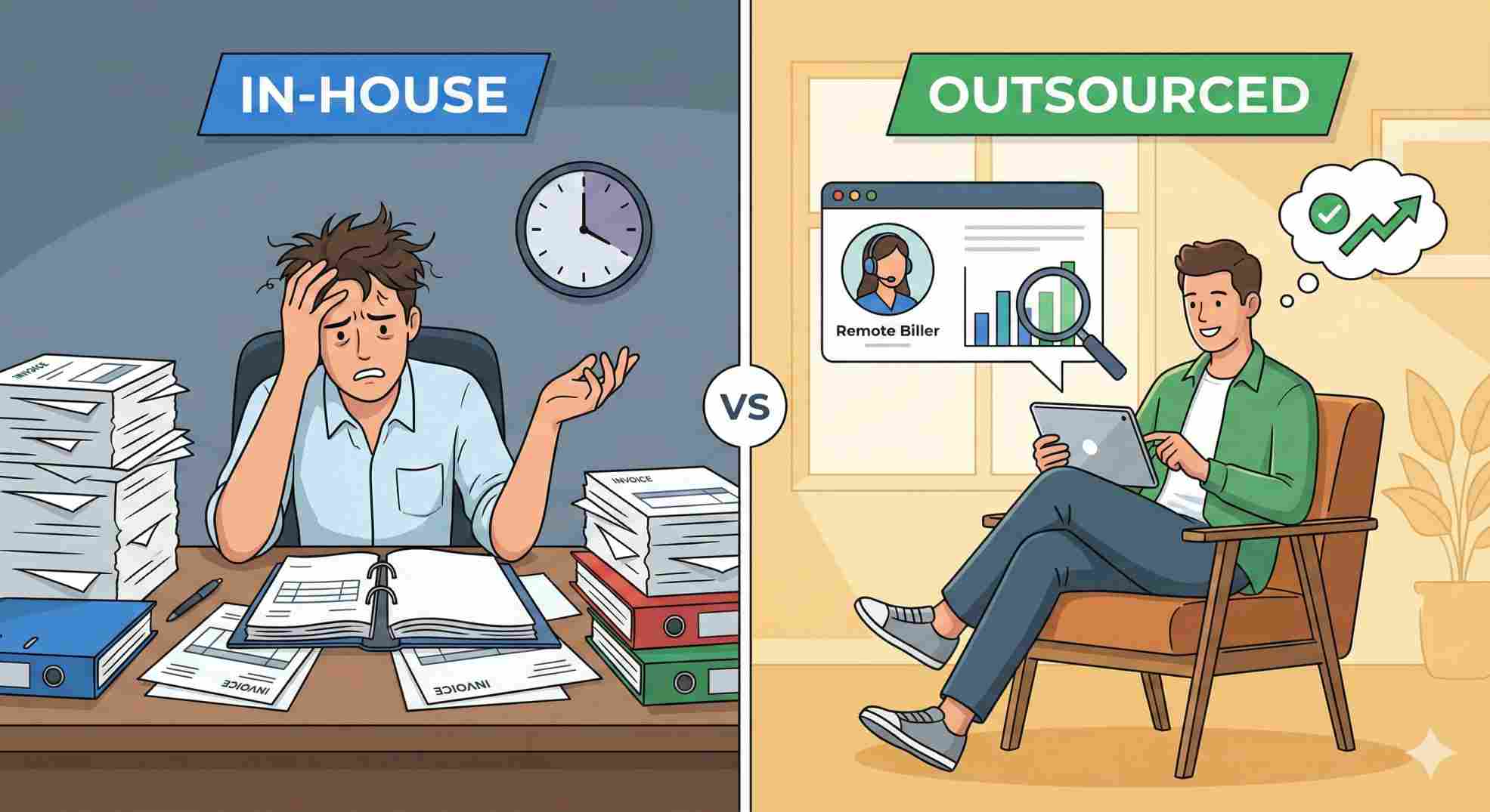 In-house vs outsourced behavioral health billing workflows.