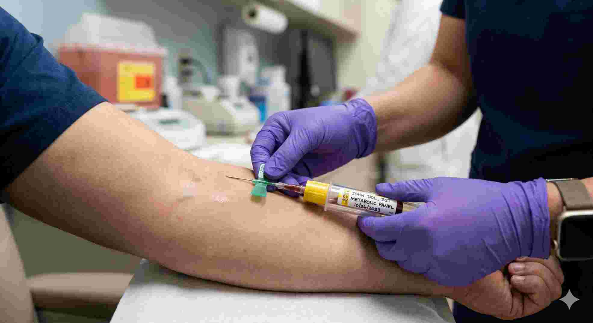 Phlebotomist drawing blood to process a cmp icd 10 code