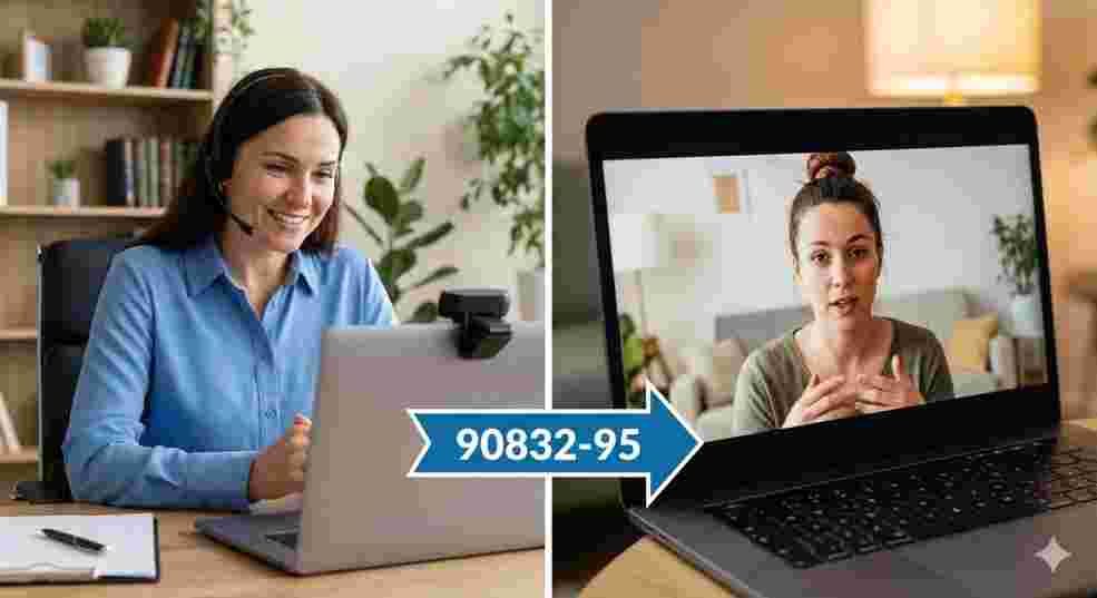Telehealth billing using 90832 cpt code definition with modifier 95.