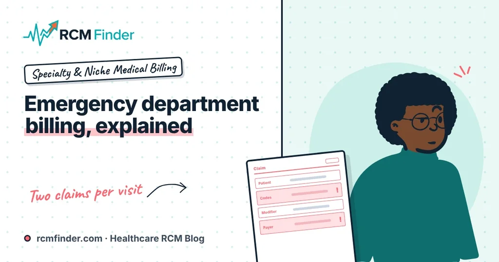 Illustration of an emergency department entrance with a clipboard and claim form