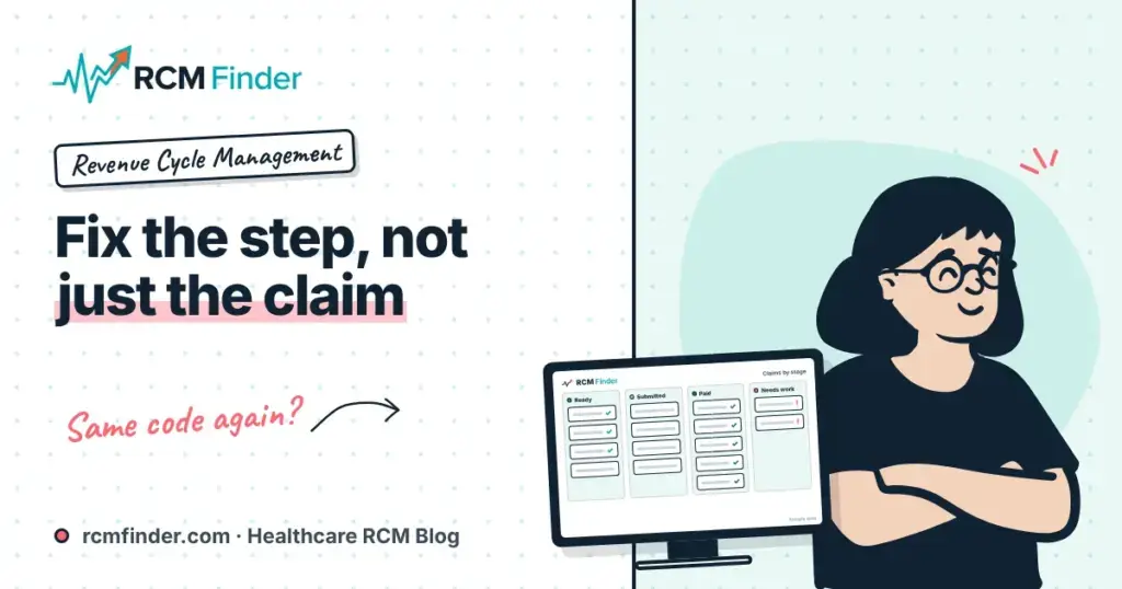 Practice manager reviewing a monthly denial root cause analysis grouped by reason code and workflow stage