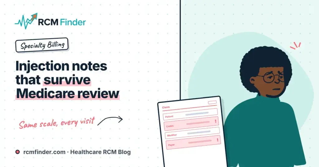 Billing specialist checking a facet joint and epidural injection note against a Medicare documentation checklist