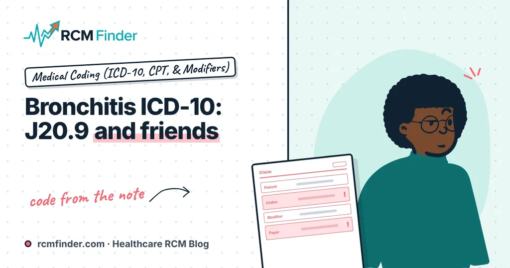 Illustrated coder with a lung chart and a bronchitis coding checklist