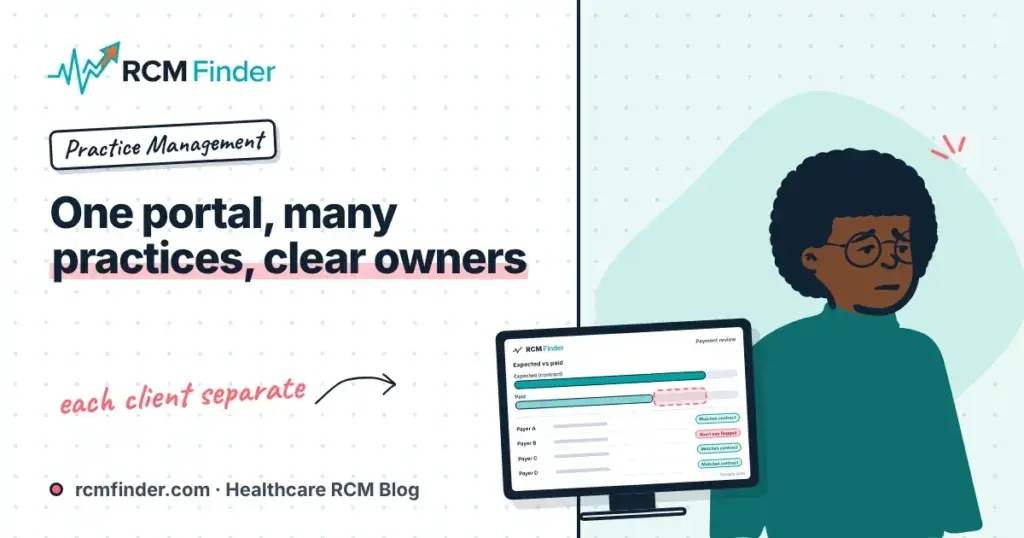 Billing manager reviewing a multi-practice claim pipeline in medical billing software for billing companies