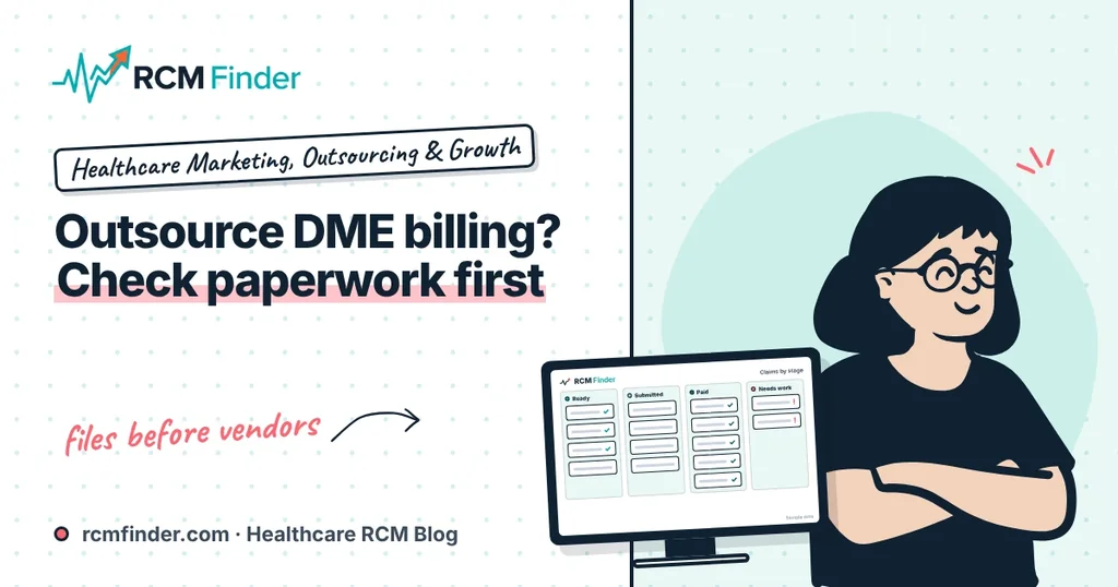DME supplier manager reviewing delivery paperwork before choosing a billing partner